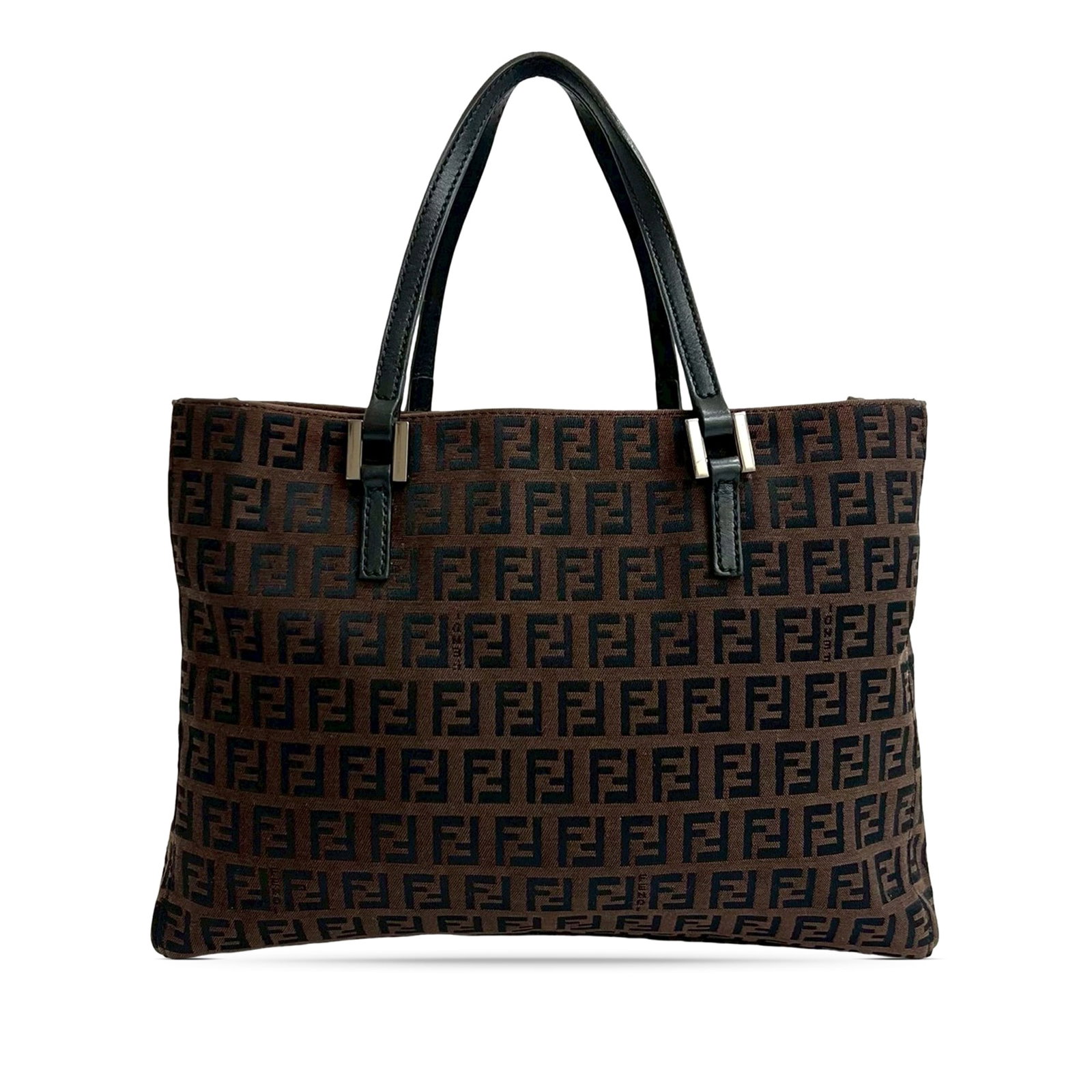 Fendi Zucchino Brown Canvas Tote Bag with Leather Handles (1 of 9)