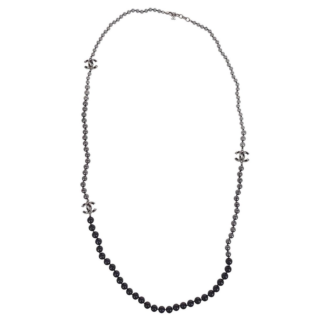 Silver Tone Chain Necklace with Pearls and Rhinestones by Chanel (1 of 4)