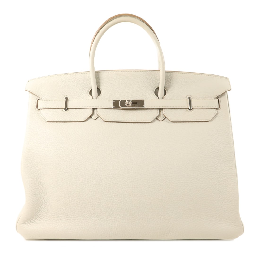 Hermes Birkin 40 Clemence Leather Gray Handbag with Palladium Hardware: Hermes Birkin 40 Clemence Leather Gray Handbag with Palladium Hardware This Hermes Birkin 40 handbag is crafted from Clemence leather in a sophisticated Gris Pearl (gray) shade. The bag features palla