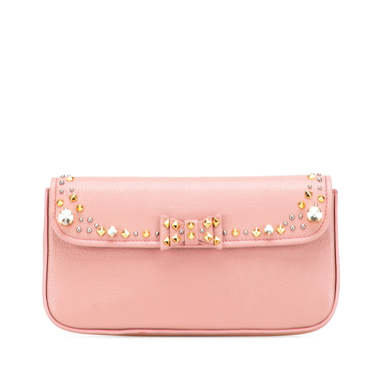 Miu Miu Pink Goatskin Madras Crystal Clutch Bag (1 of 12)