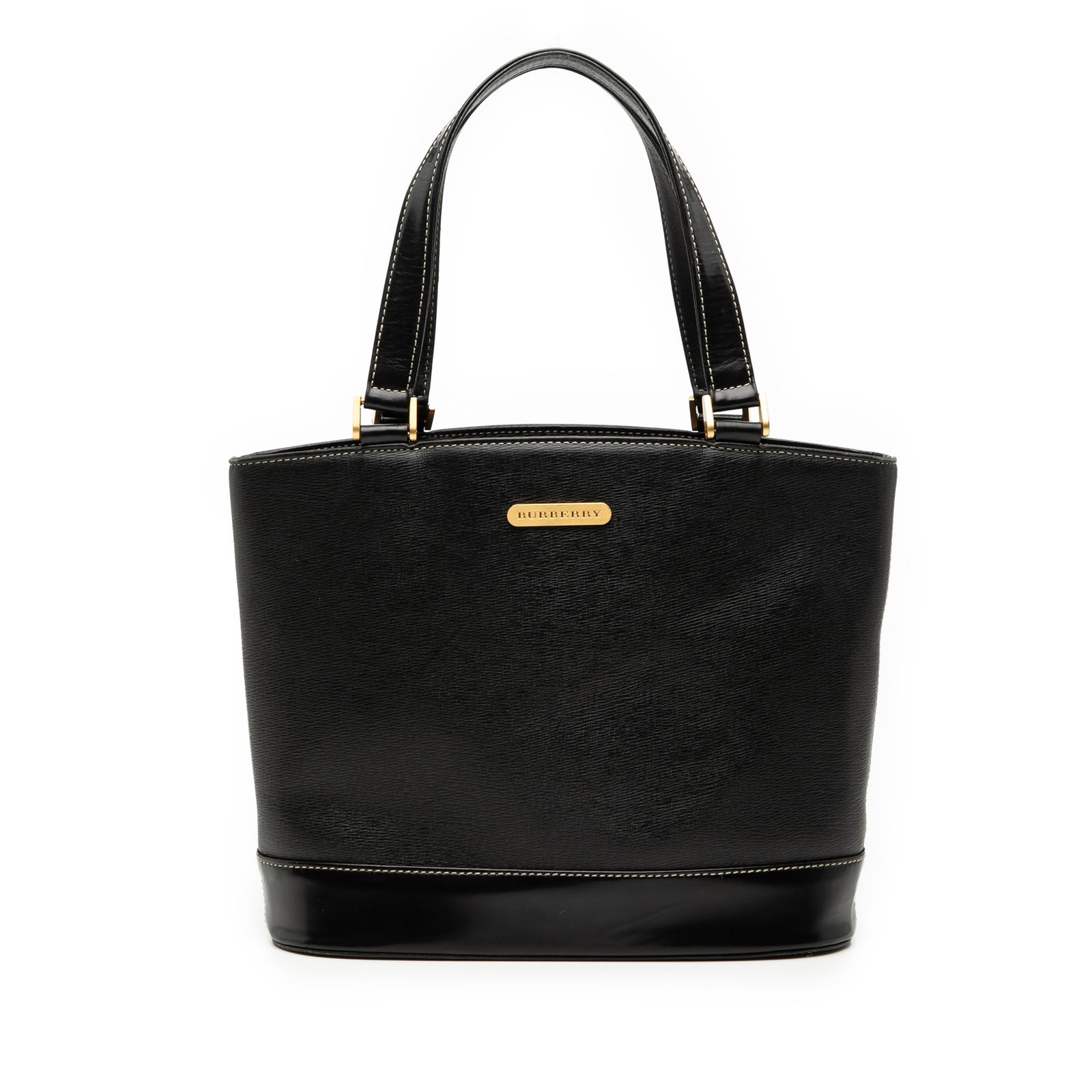 Black Leather Tote Bag with Center Zip Compartment by Burberry (1 of 6)