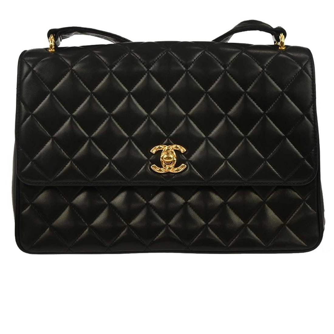 Chanel Matrasse Medium Black Lambskin Leather Shoulder Bag: Chanel Matrasse Medium Black Lambskin Leather Shoulder Bag This Chanel shoulder bag features a classic black lambskin leather exterior with a signature matrasse pattern. It is designed with a turn loc