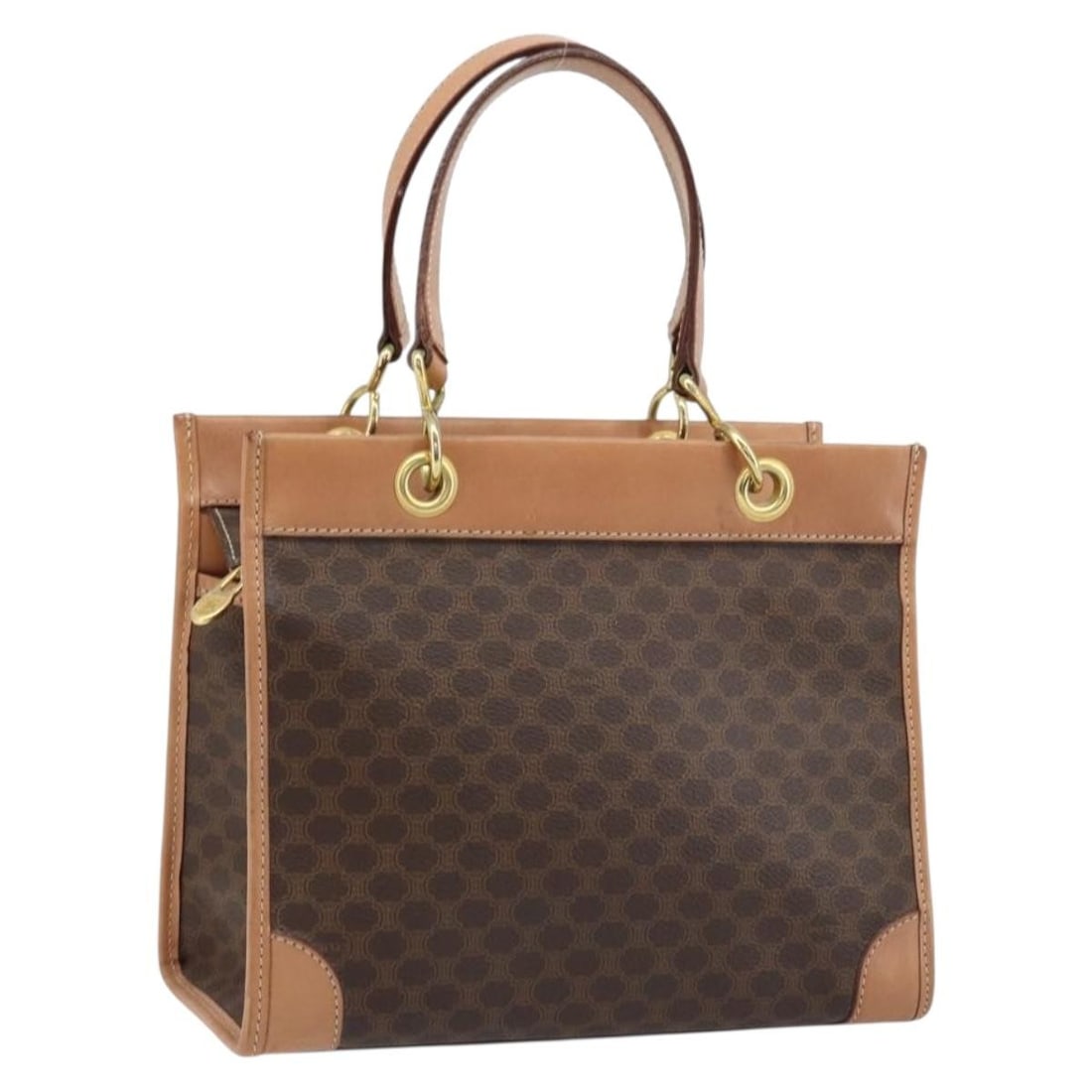 Celine Macadam Canvas Brown PVC Leather Handbag Gold Accents Italy (1 of 18)