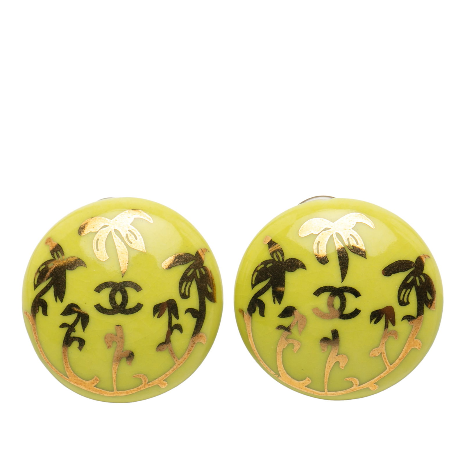 Chanel CC Green Resin Gold Plated Clip On Earrings (1 of 5)
