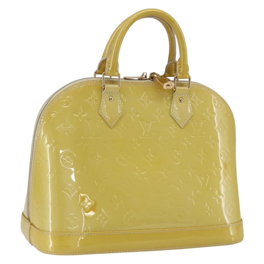 Louis Vuitton Alma PM Dunne Monogram Vernis Patent Leather Handbag M90170: Louis Vuitton Alma PM Dunne Monogram Vernis Patent Leather Handbag M90170 This Louis Vuitton Monogram Vernis Alma PM handbag is crafted from patent leather in the Dunne color. The bag features a struc