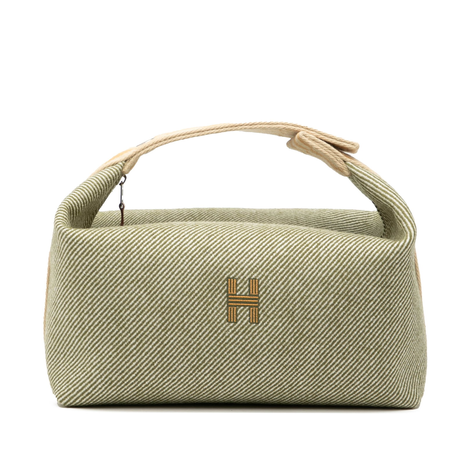 Hermes Bride-A-Brac Wool Green Case with Top Zip and Handle: Hermes Bride-A-Brac Wool Green Case with Top Zip and Handle This Hermes Large Wool Bride-A-Brac H Natte Case features a green wool exterior, a flat handle, a top zip closure, and interior slip pockets