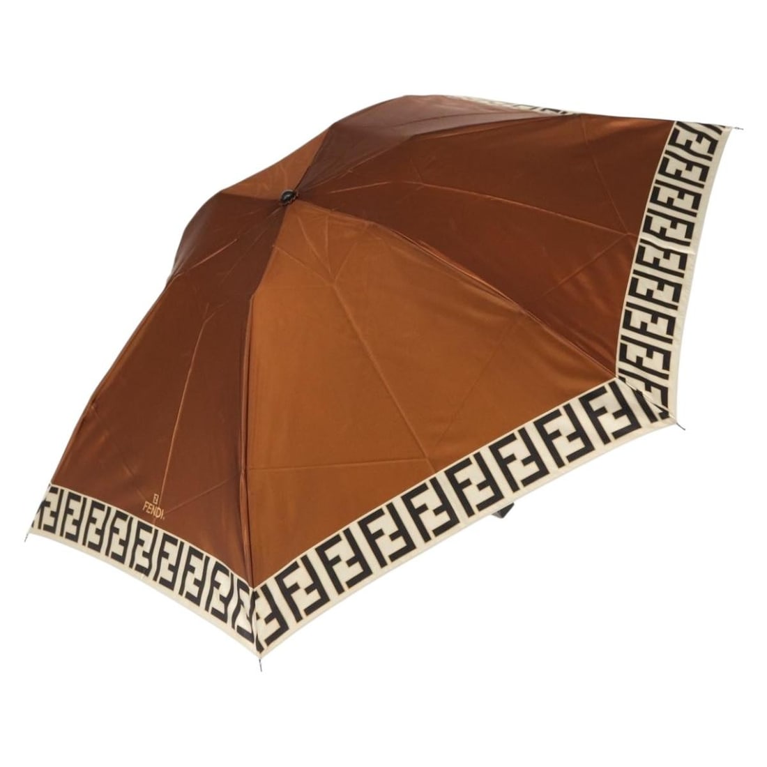 Fendi Brown Black Nylon Umbrella with Zucca Canvas Pattern (1 of 16)