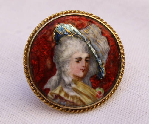 19th Century Victorian French 14K Gold Enameled Brooch Lady Design (1 of 5)