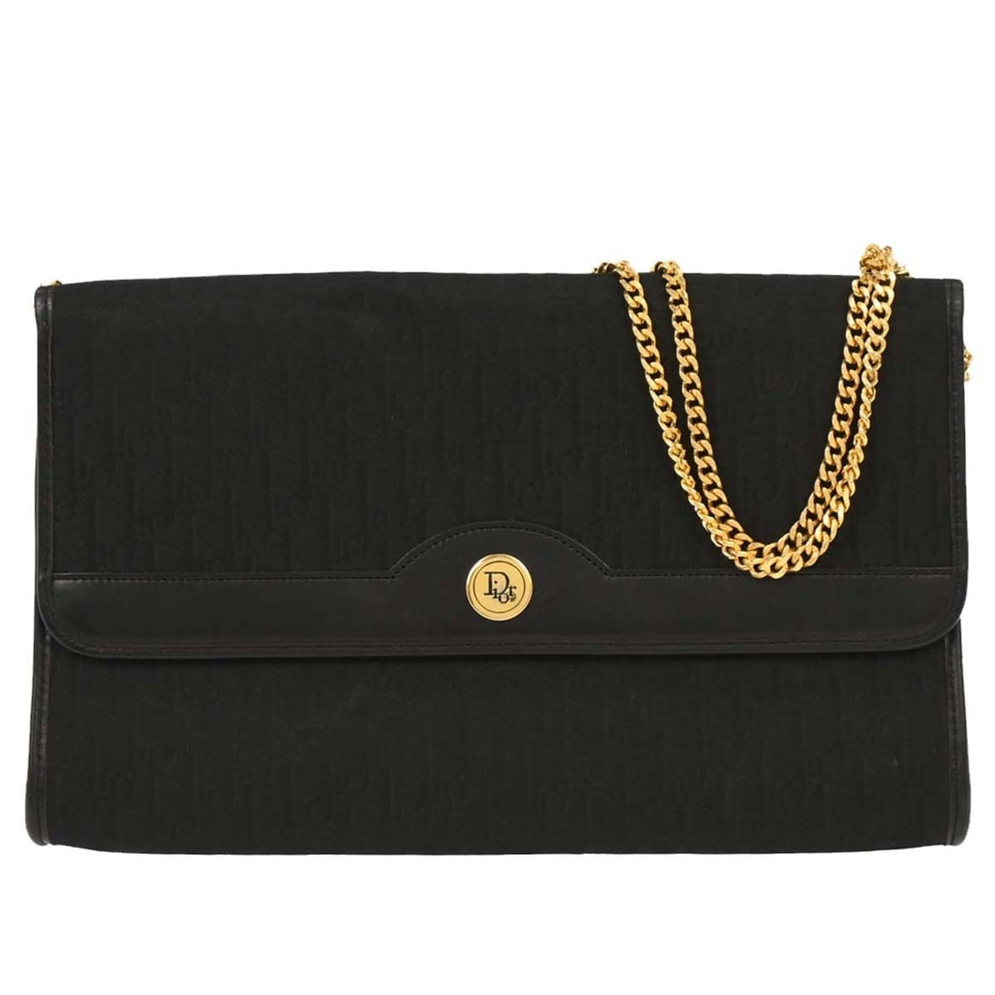 Dior Trotter Black Canvas Medium Shoulder Bag with Gold Strap (1 of 10)