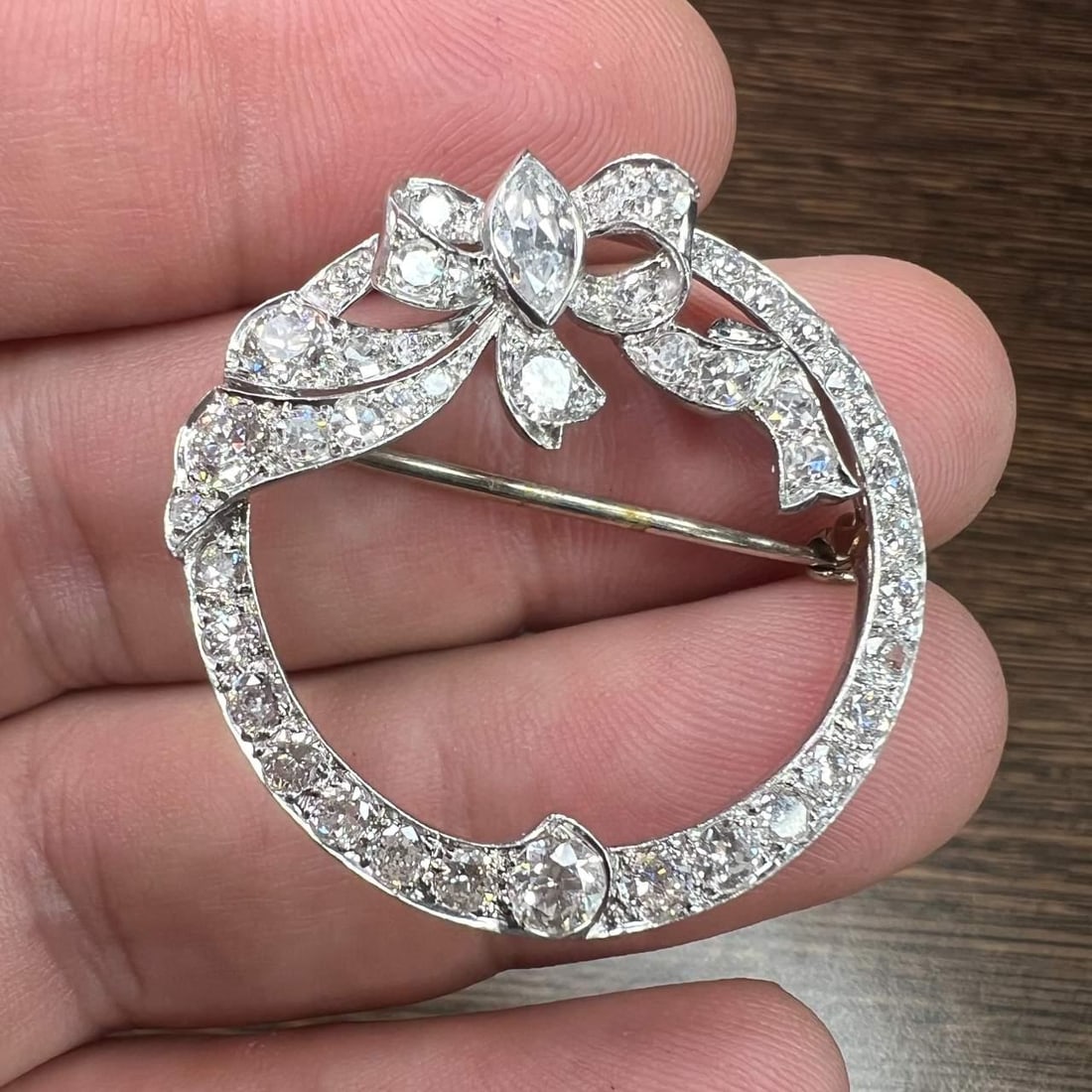 Art Deco Platinum Brooch with 2.95 Ct Diamond Center 0.50 Ct (1 of 4)