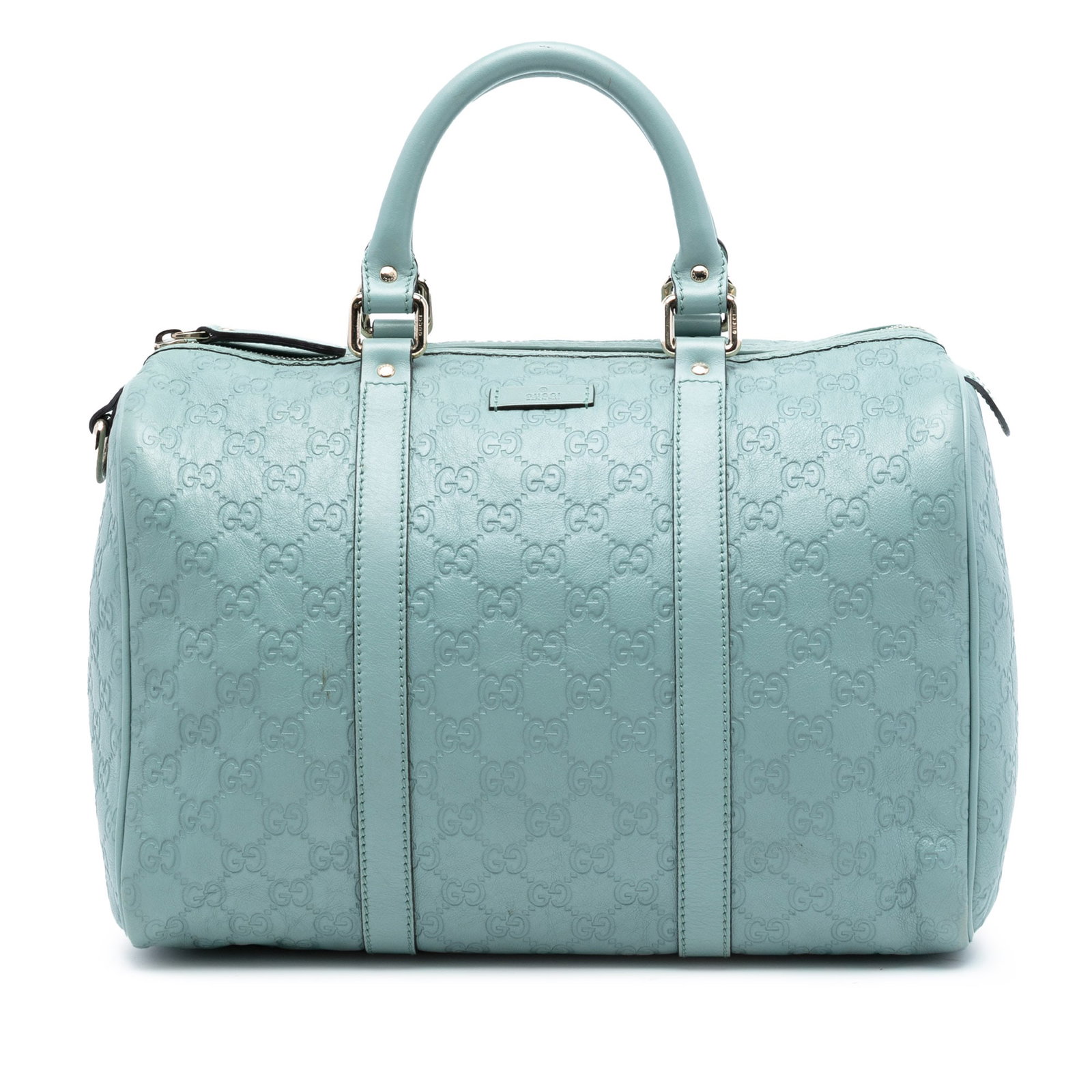 Gucci Guccissima Leather Boston Bag in Blue Embossed Medium Size (1 of 7)