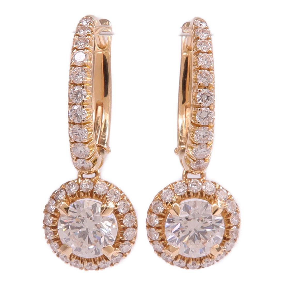 18K Rose Gold Diamond Pierced Earrings by Cartier: 18K Rose Gold Diamond Pierced Earrings by Cartier These Cartier pierced earrings are crafted from 18K pink (rose) gold and feature clear diamonds as the main stones. Made in France, these earrings are