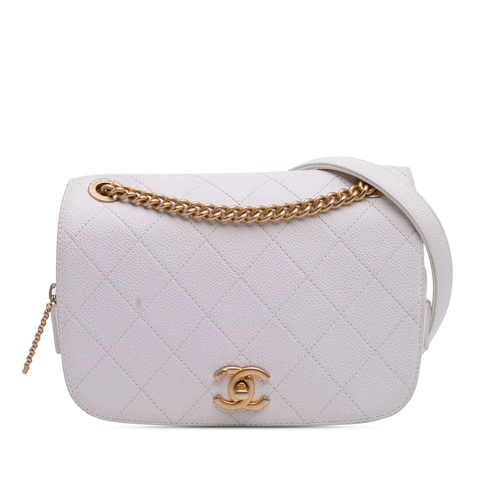 Chanel CC Quilted Caviar Turnlock Crossbody Bag White Leather (1 of 13)