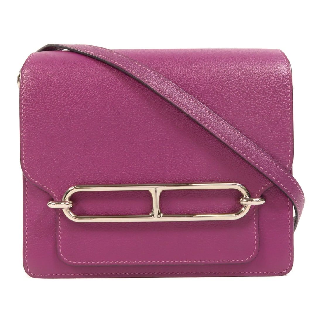 Hermes Roulis Mini Purple Evercolor Leather Shoulder Bag Palladium Hardware: Hermes Roulis Mini Purple Evercolor Leather Shoulder Bag Palladium Hardware This Hermes Roulis Mini shoulder bag features Evercolor leather in an elegant purple hue. Designed for women, the bag combin