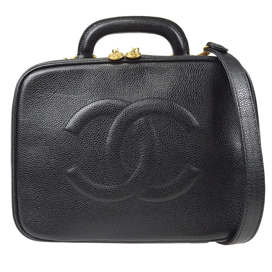 Chanel Black Caviar Leather Timeless Lunch Box Vanity Handbag (1 of 12)