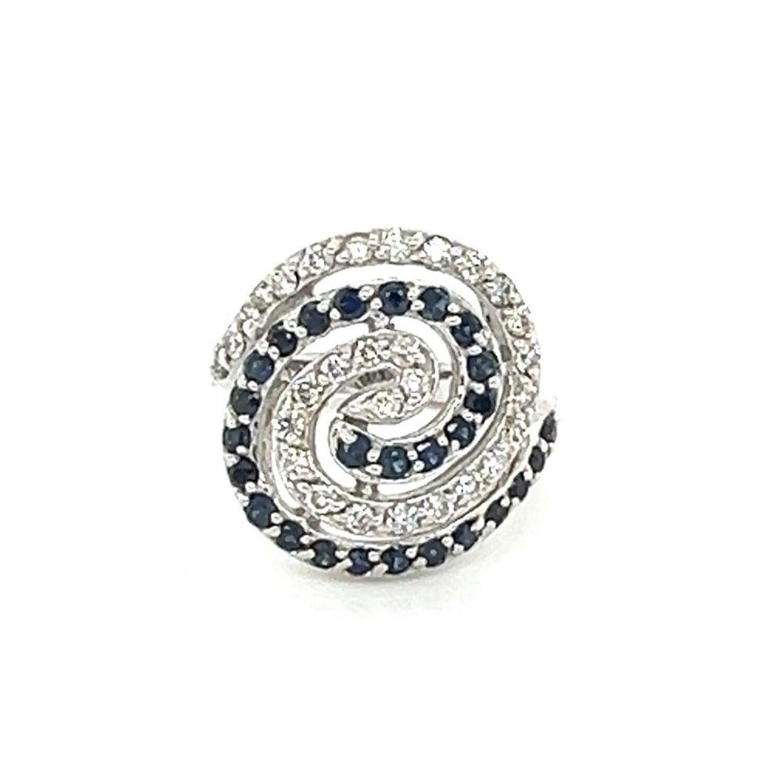 Vintage Effy Swirl Band Ring in 14k White Gold with Diamonds and Sapphires Size 4.5 (1 of 9)