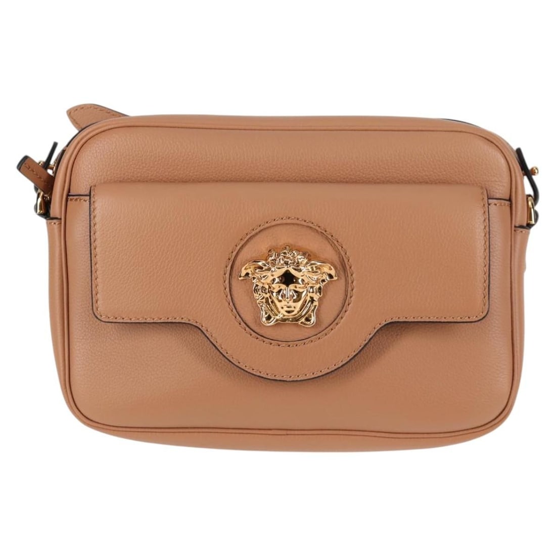 Beige Leather Versace La Medusa Camera Bag with Flap Pocket (1 of 18)