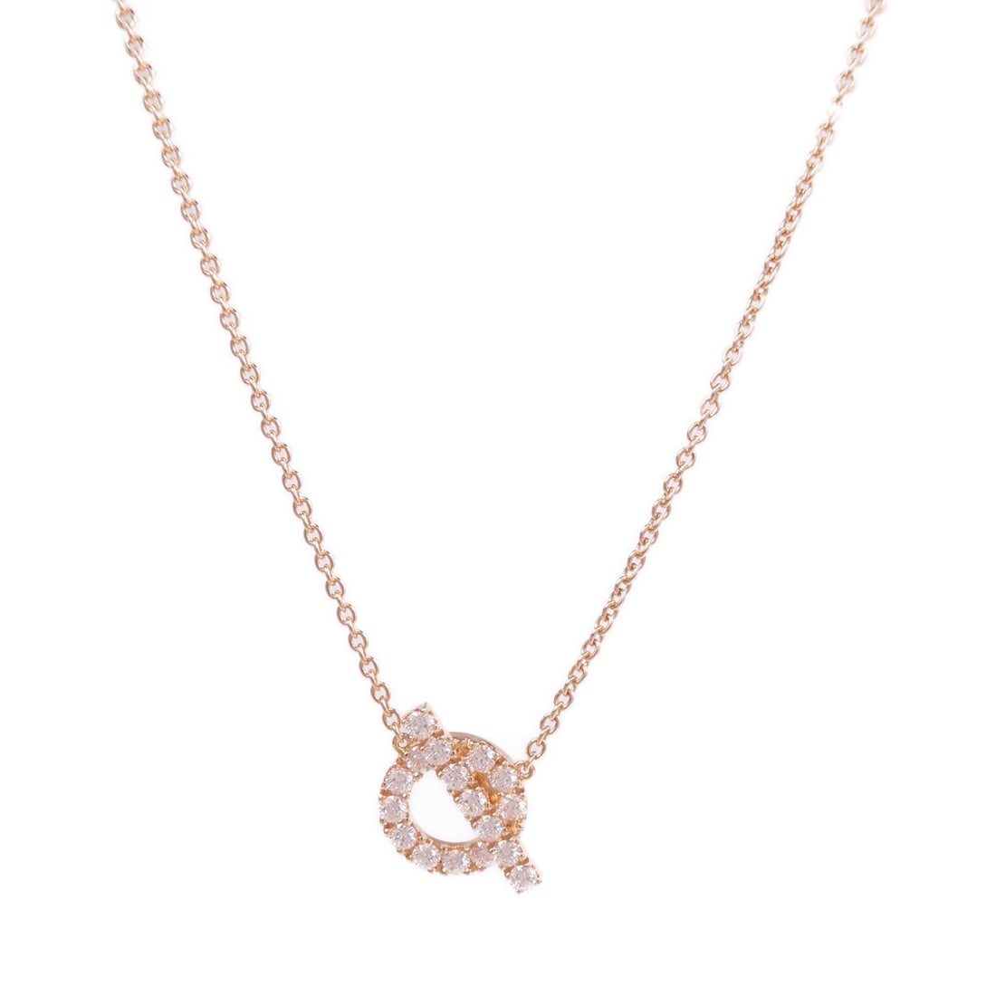 Finesse Diamond Pendant Necklace in 18K Rose Gold by Hermes: Finesse Diamond Pendant Necklace in 18K Rose Gold by Hermes This Hermes Finesse pendant necklace features an elegant design crafted in 18K pink (rose) gold. The necklace is adorned with a clear diamon