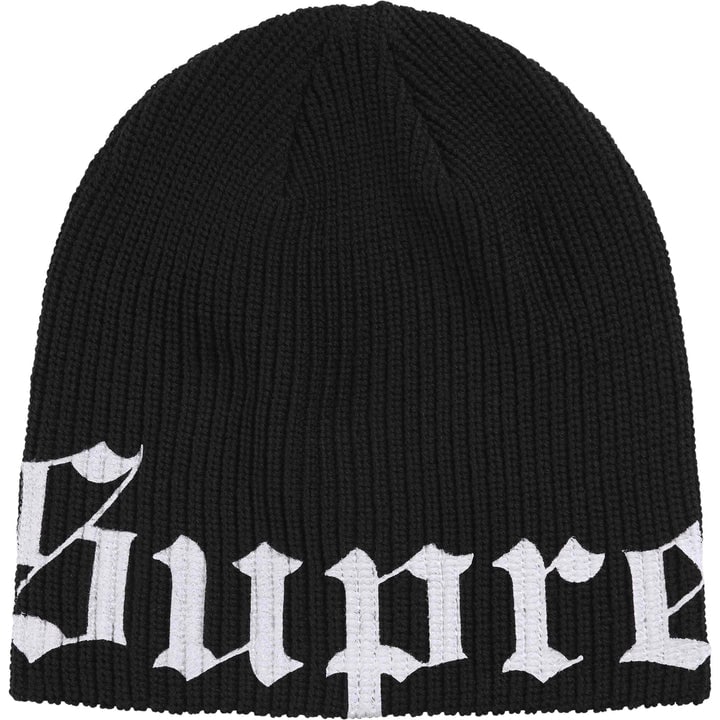 Black Ribbed Knit Beanie with Supreme Old English Lettering (1 of 1)