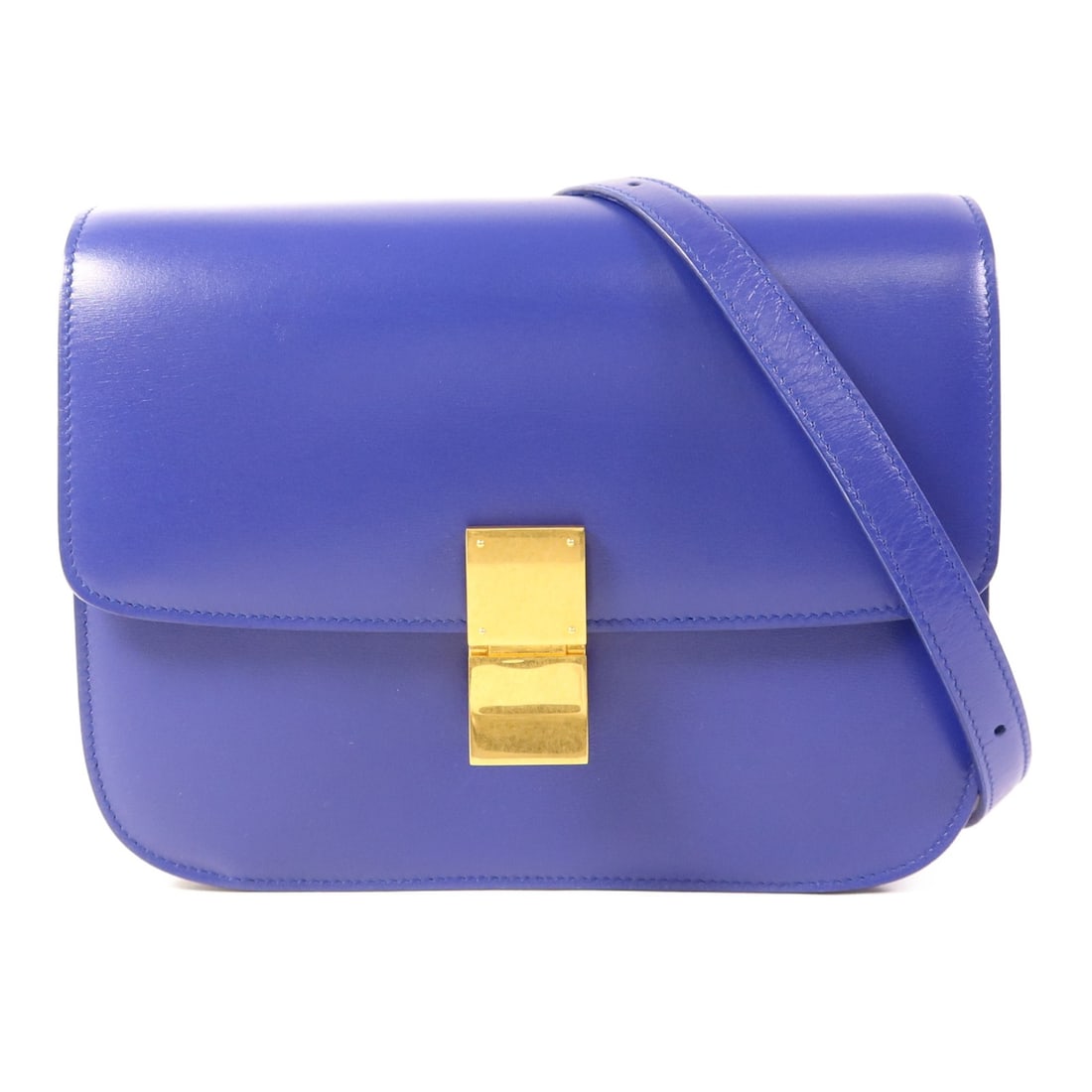 CELINE Classic Box M Shoulder Bag Blue Calfskin Leather GHW (1 of 15)
