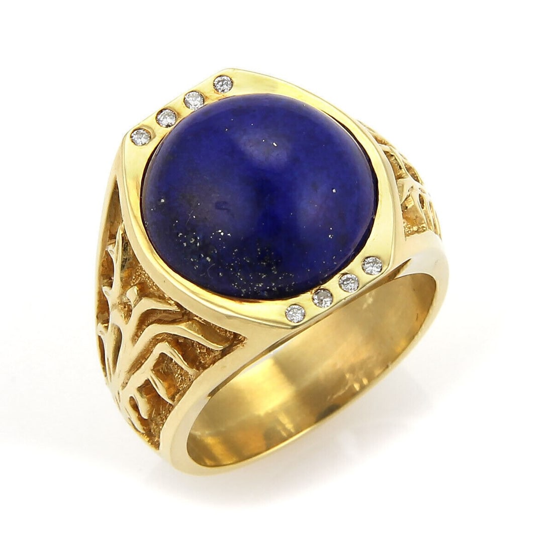 Vintage 18k Gold Ring With Lapis Lazuli and Diamond Accents Size 9 (1 of 5)