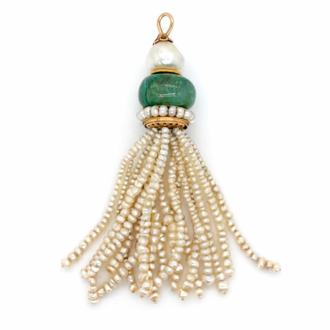 GIA Certified Colombian Emerald and Pearl Pendant in 14K Yellow Gold Victorian (1 of 4)