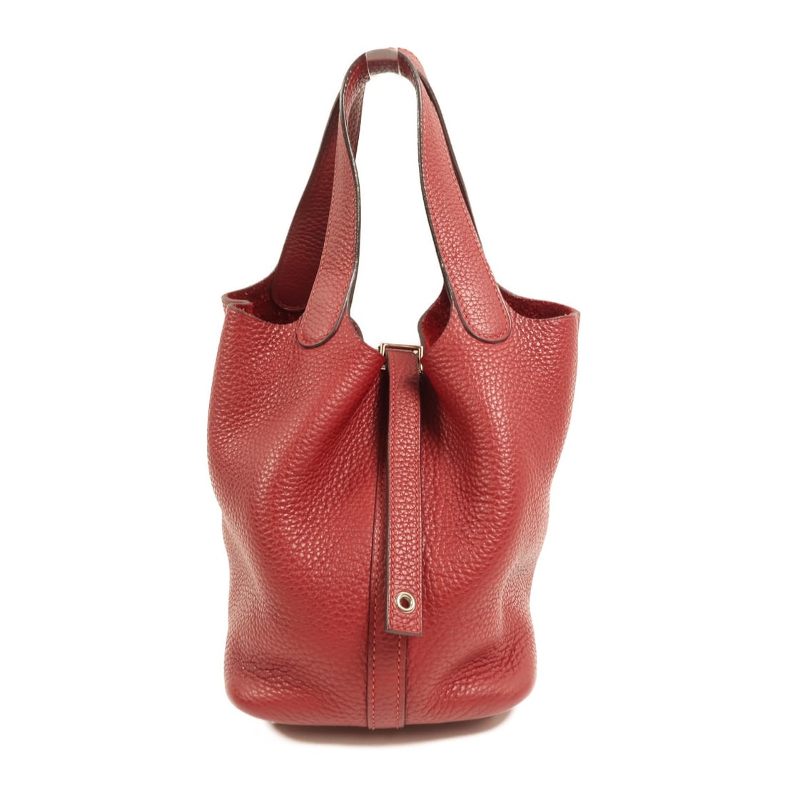 Hermes Picotin PM Red Clemence Leather Tote Bag with Palladium Hardware: Hermes Picotin PM Red Clemence Leather Tote Bag with Palladium Hardware This Hermes Picotin PM tote bag is crafted from Taurillon Clemence calfskin leather in a striking rouge grenat red. Designed for