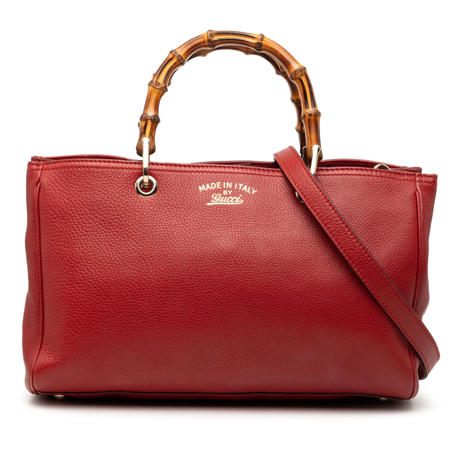 Gucci Bamboo Handle Leather Satchel with Detachable Strap Red (1 of 7)