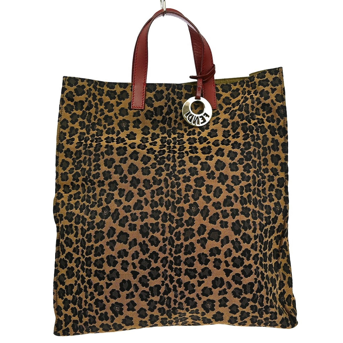 Fendi FF Leopard Canvas Medium Handbag Black Red 8BH173-GTC (1 of 8)