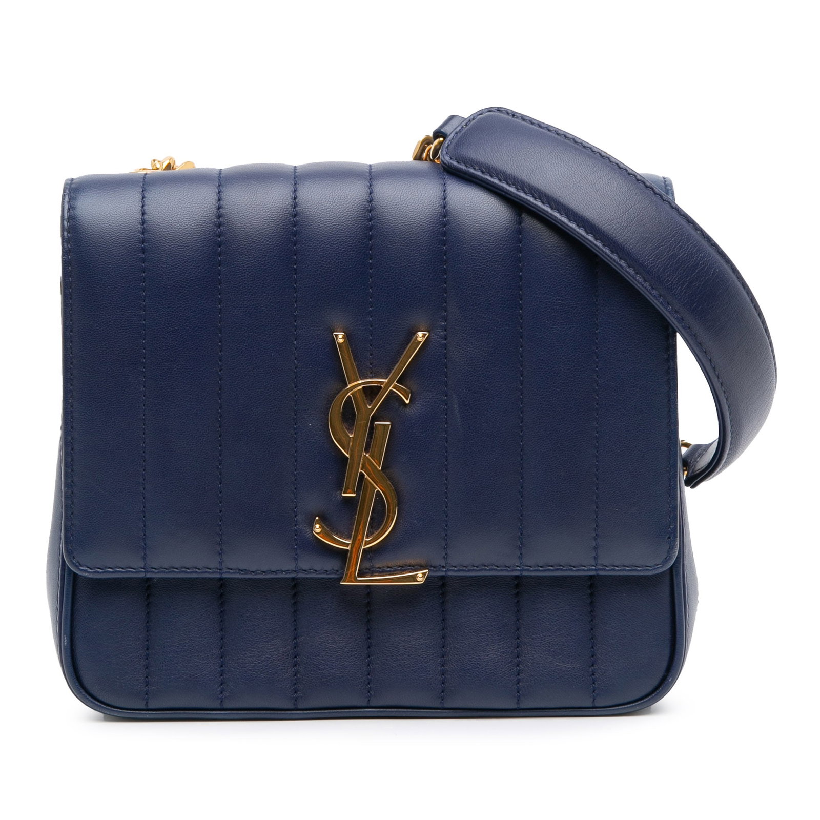 Saint Laurent Medium Vicky Chain Bag Blue Lambskin Leather (1 of 8)