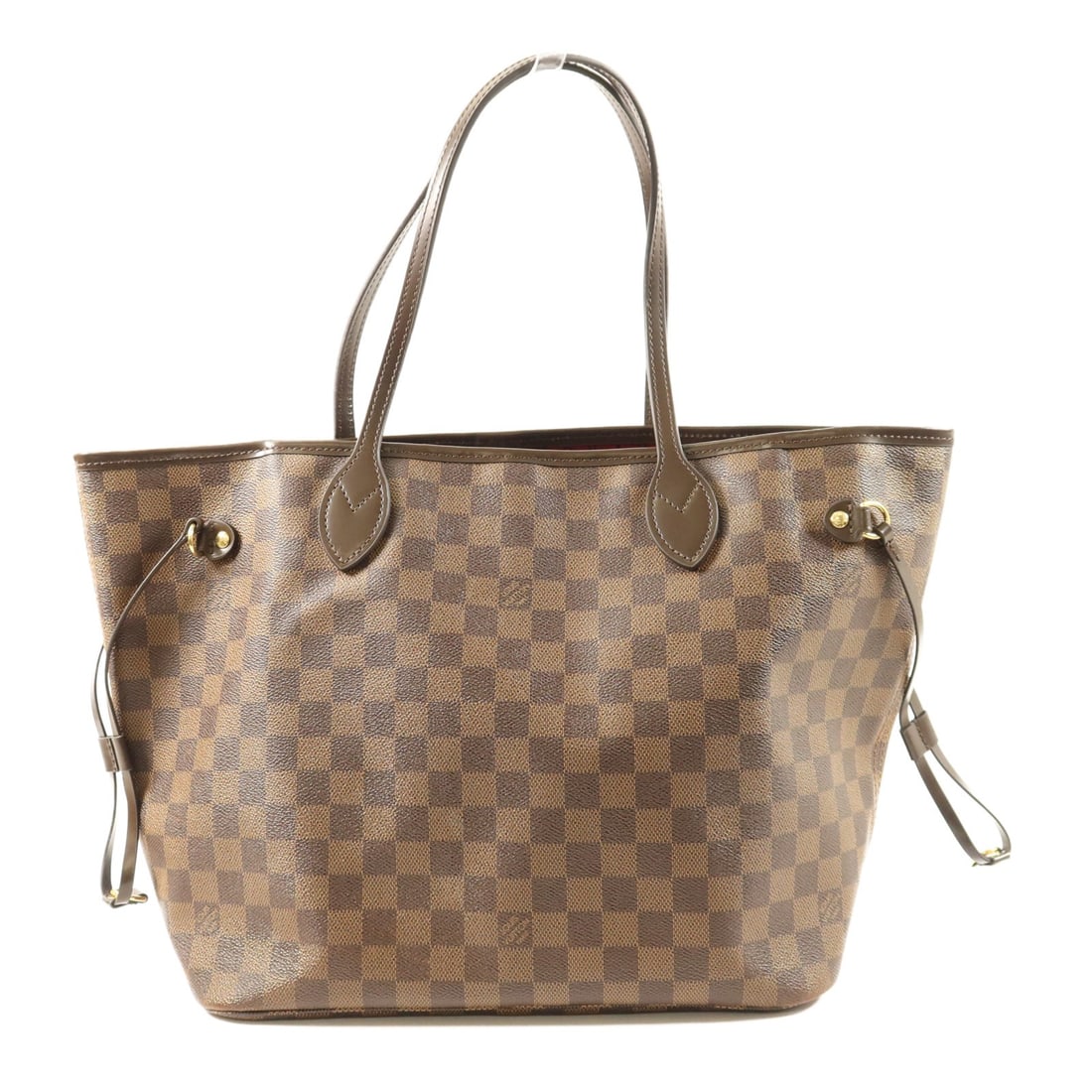 Louis Vuitton Neverfull MM Damier Brown Tote with Gold Tone Hardware: Louis Vuitton Neverfull MM Damier Brown Tote with Gold Tone Hardware This Louis Vuitton Neverfull MM shoulder tote bag features the iconic Damier brown pattern in PVC coated canvas. Designed for women