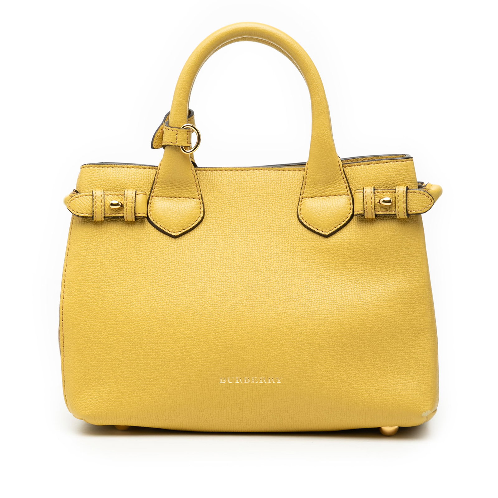 Burberry Banner Small Yellow Leather Satchel with Canvas House Check Trim (1 of 6)