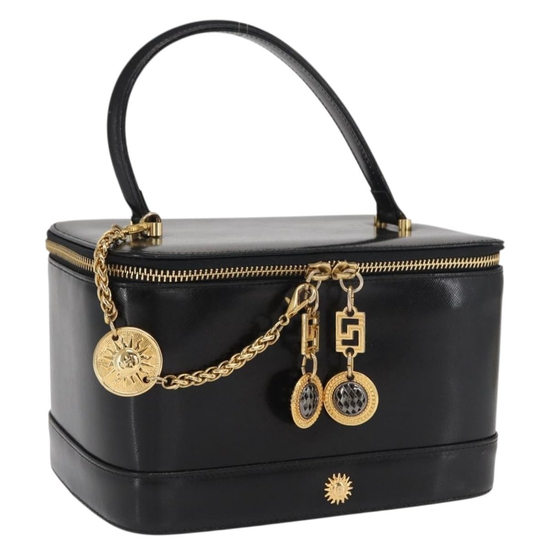 Black Leather Vanity Bag by Versace Gold Tone Italian Handbag (1 of 18)
