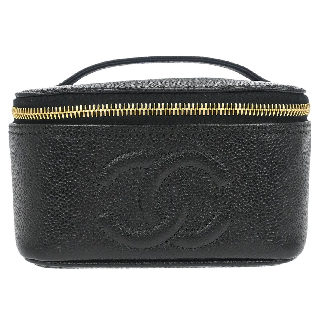 CHANEL Caviar Leather Black Vanity Bag with Top Handle and Logo Accent (1 of 10)