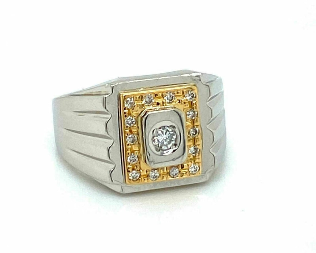 Rectangular Platinum and 18k Yellow Gold Diamond Ring Size 8.5 (1 of 7)