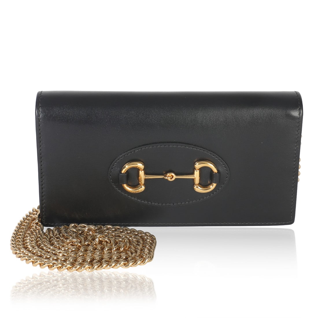 Gucci Horsebit 1955 Black Leather Wallet Chain Shoulder Bag: Gucci Horsebit 1955 Black Leather Wallet Chain Shoulder Bag This Gucci Horsebit 1955 Wallet On Chain is crafted from black Azalea calfskin leather and features a gold-tone horsebit detail. The versati
