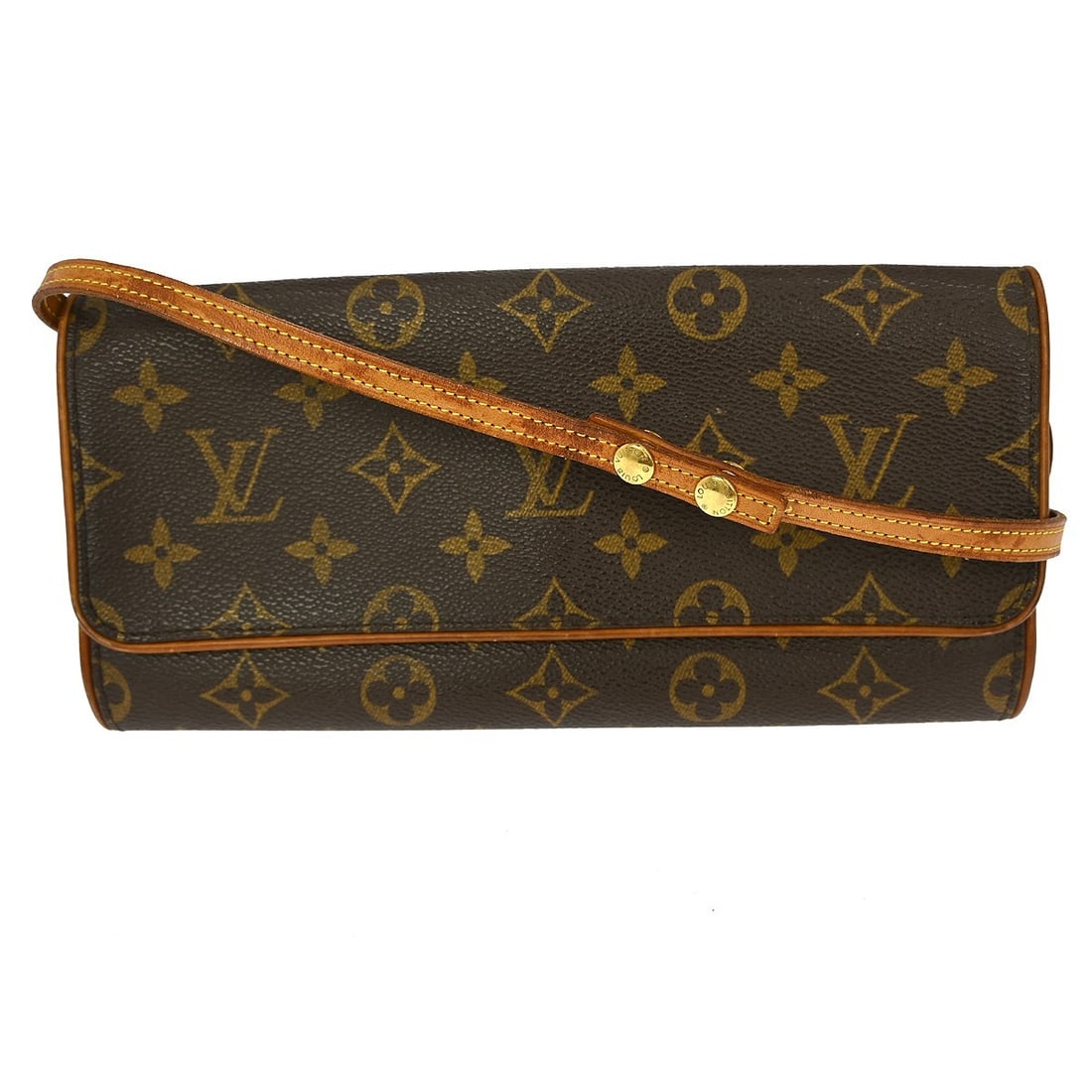Louis Vuitton Pochette Twin GM Monogram Canvas Crossbody Bag M51852: Louis Vuitton Pochette Twin GM Monogram Canvas Crossbody Bag M51852 This Louis Vuitton Pochette Twin GM bag features the iconic Monogram canvas leather exterior in brown, complemented by a beige Alcan
