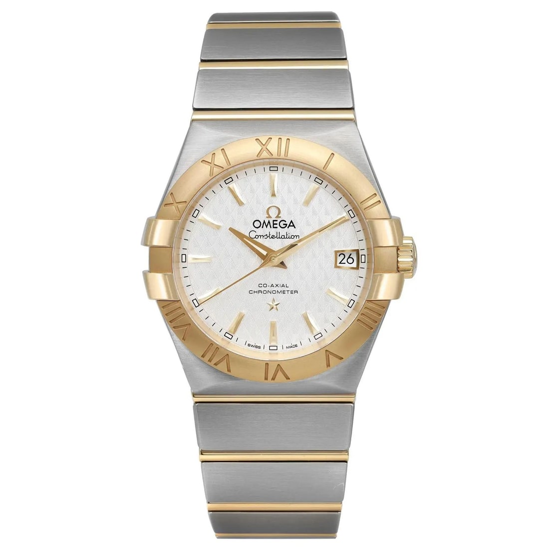 OMEGA Constellation 18K Gold Silver Dial Automatic Unisex Watch 123.20.35.20.02.006: OMEGA Constellation 18K Gold Silver Dial Automatic Unisex Watch 123.20.35.20.02.006 This Omega Constellation watch is a stunning unisex timepiece crafted from 18K yellow gold and features a sophistica