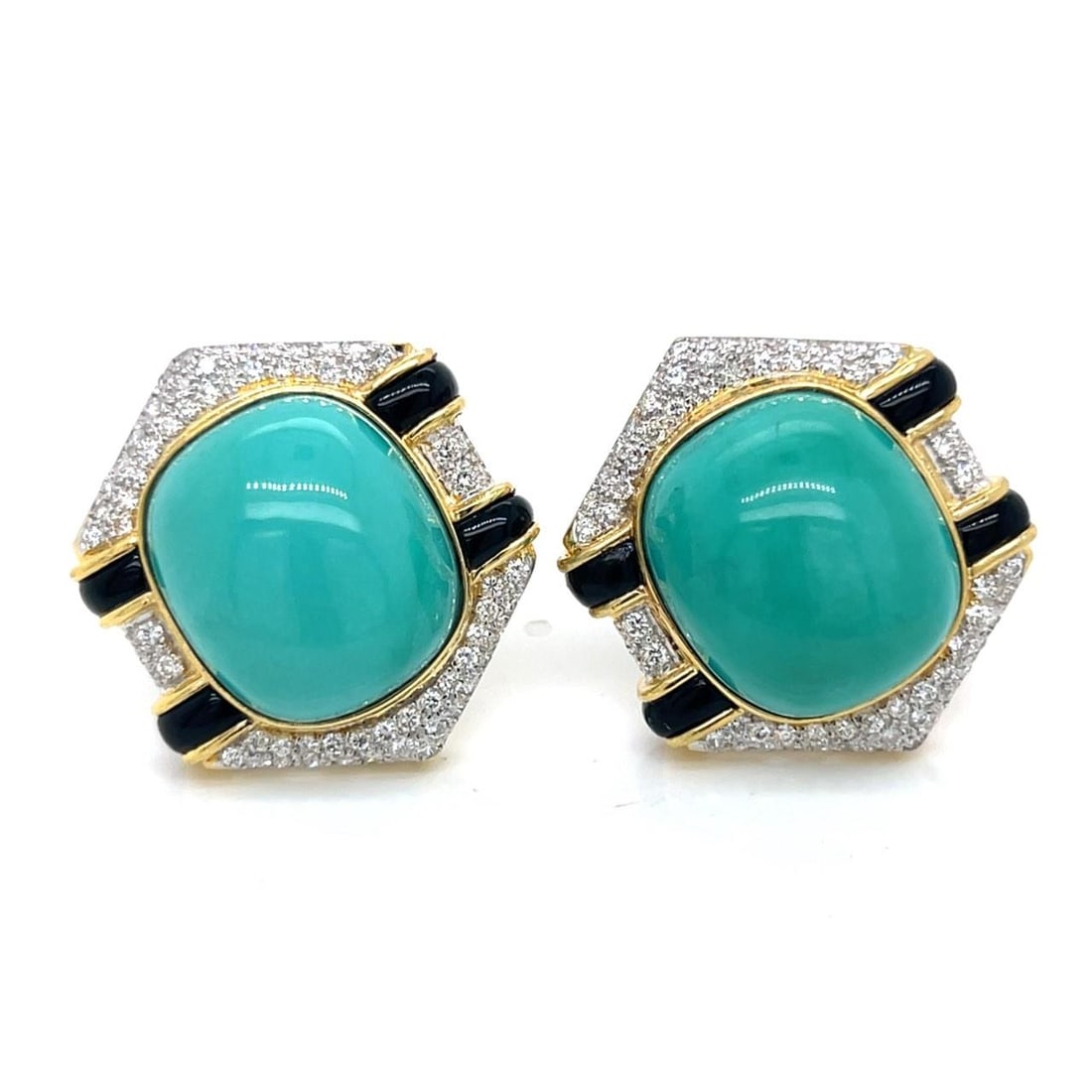 Pair of 18K Gold Earrings with Turquoise and Diamonds from the 1970s (1 of 1)