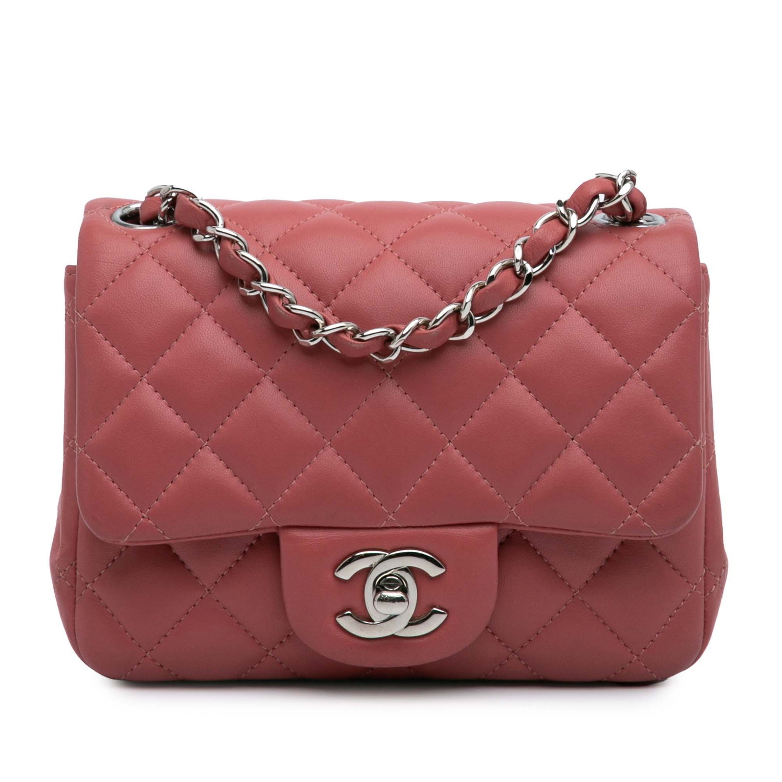 Chanel Mini Square Classic Lambskin Flap Bag Pink Leather (1 of 10)