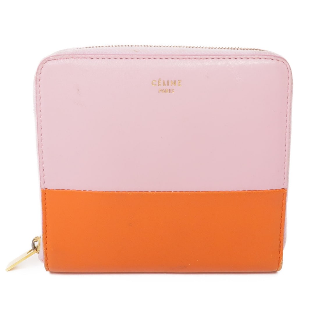 CELINE Round Wallet Calfskin Leather Pink Orange GHW (1 of 18)