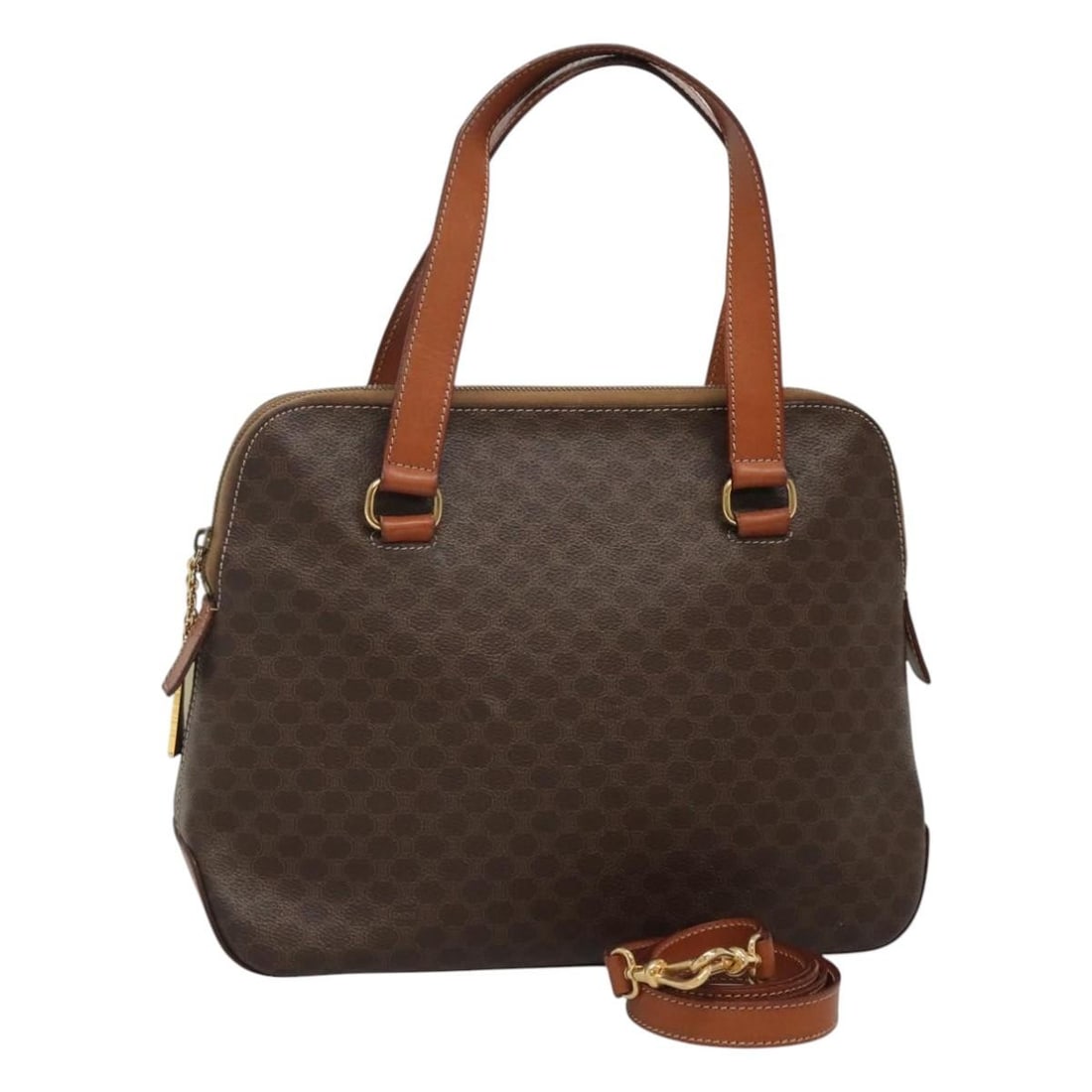 Celine Macadam Canvas and PVC Leather Convertible Shoulder Handbag Gold Brown (1 of 18)