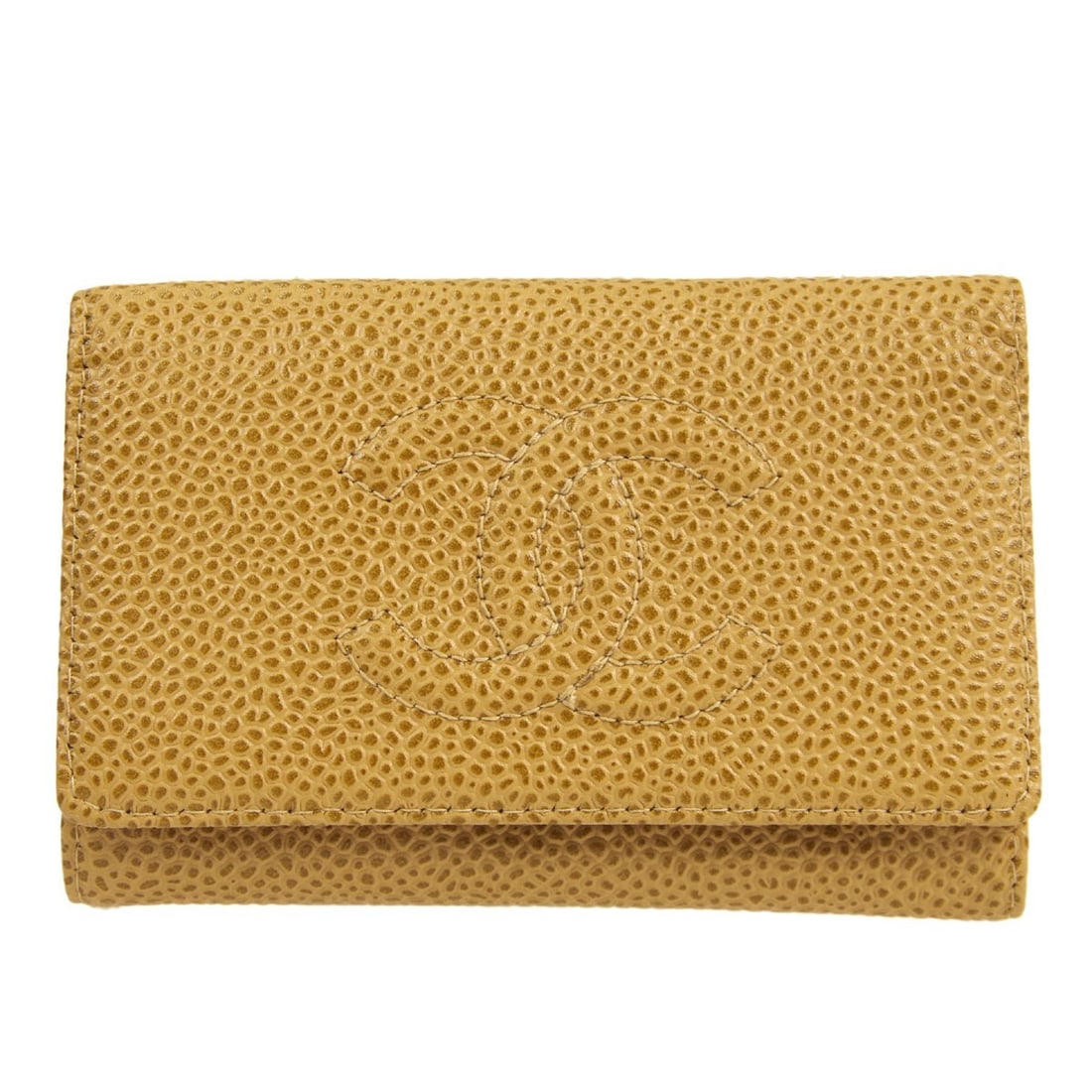 Beige Caviar Skin Chanel Key Holder with Button Logo Accent (1 of 8)