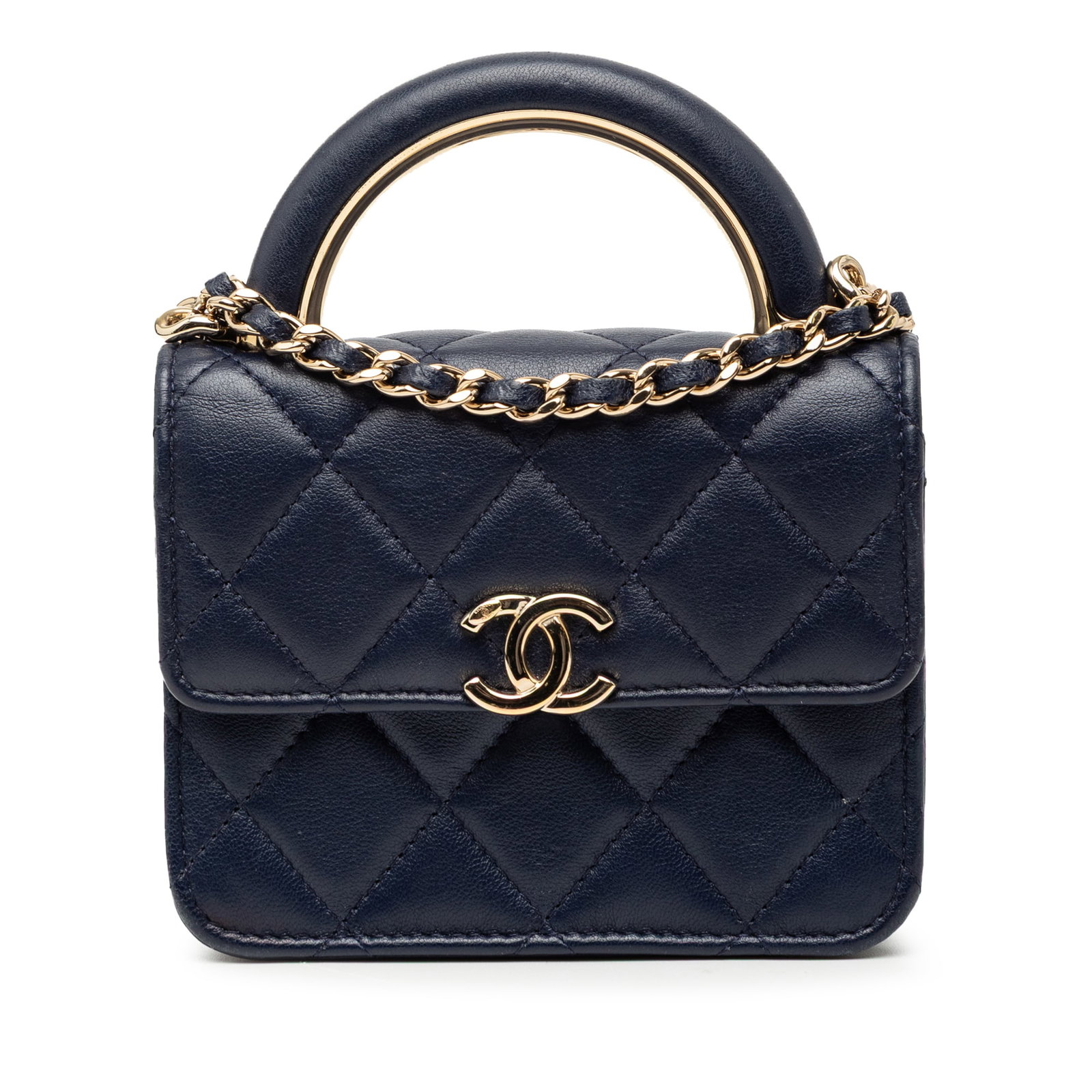 Blue Chanel Mini Paris Le19M Top Handle Quilted Lambskin Flap Bag (1 of 7)