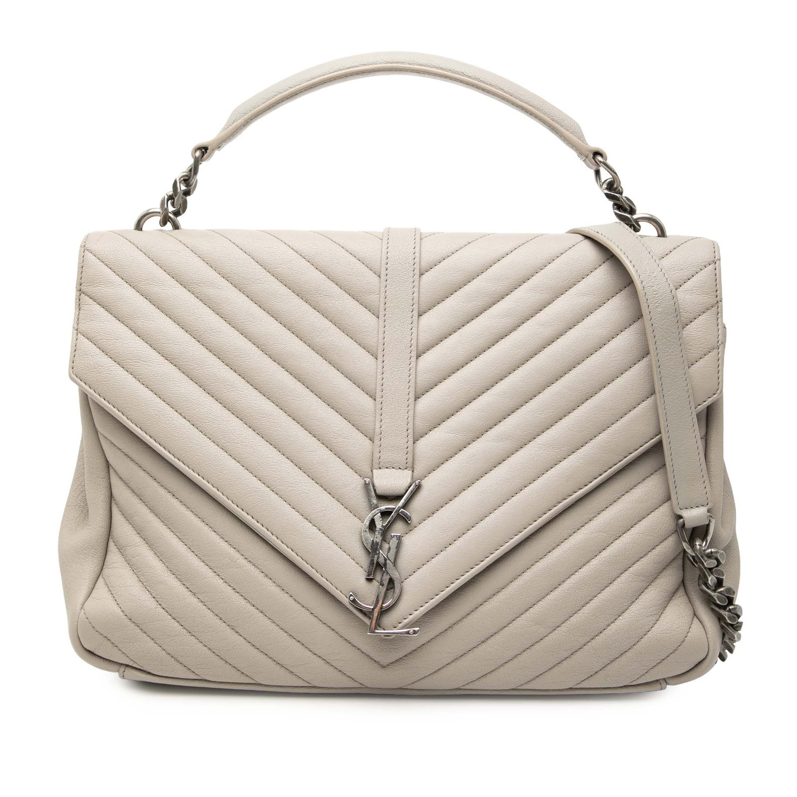 Saint Laurent College Chevron Quilted Sheepskin Satchel with Chain Strap (1 of 8)