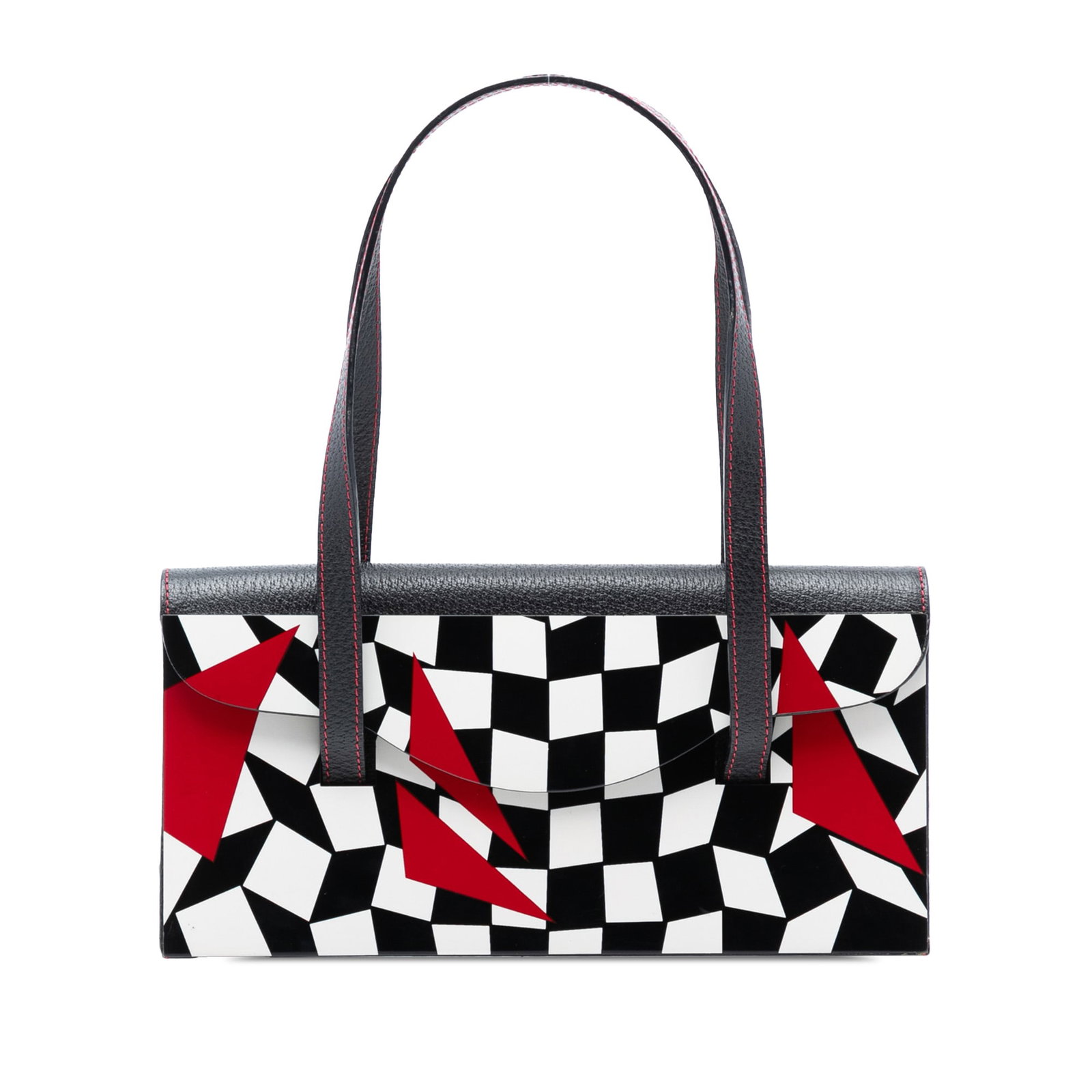 Fendi Pigskin Leather Shoulder Bag with Plexiglass Geometric Design: Fendi Pigskin Leather Shoulder Bag with Plexiglass Geometric Design This Fendi shoulder bag features a pigskin leather body with flat leather straps, a geometric design, and a flap with snap closure.