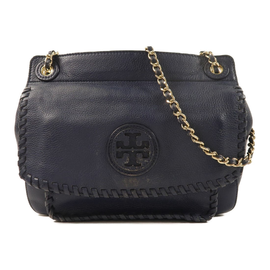 Tory Burch Navy Calfskin Shoulder Bag with Gold Tone Chain (1 of 18)