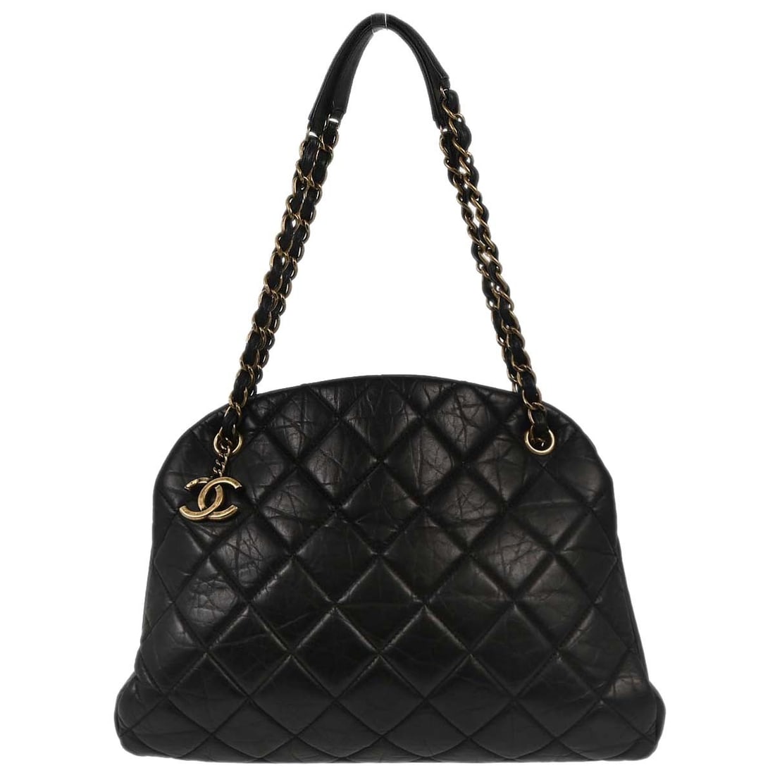 Chanel Mademoiselle Large Black Quilted Calfskin Shoulder Bowling Bag: Chanel Mademoiselle Large Black Quilted Calfskin Shoulder Bowling Bag This Chanel Large Mademoiselle Bowling Bag features black calfskin leather with a quilted design, gold-tone hardware, and a chain 