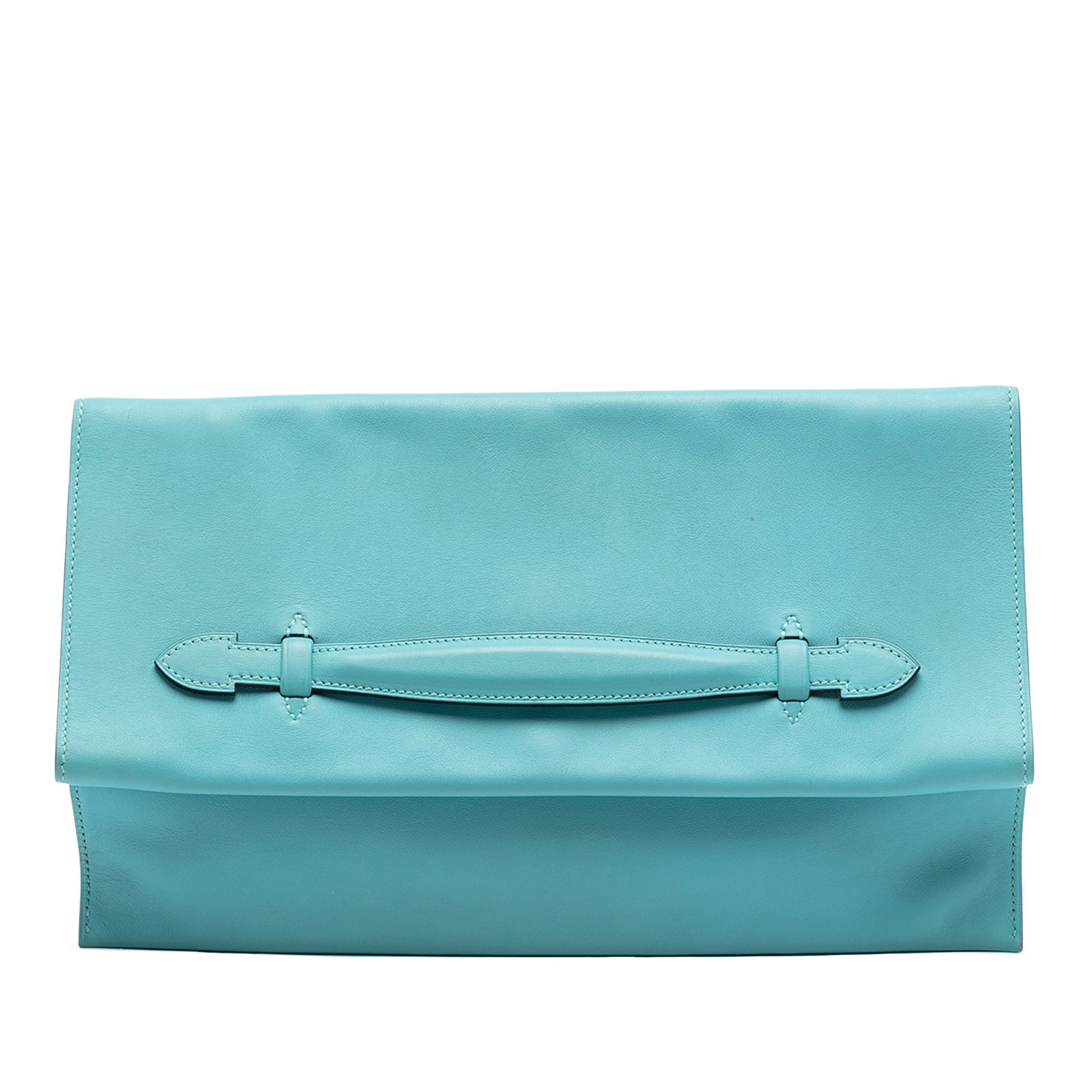 Blue Atoll Evercolor Leather Pliplat Clutch Bag by Hermes: Blue Atoll Evercolor Leather Pliplat Clutch Bag by Hermes This Hermes Evercolor Pliplat Clutch features a Blue Atoll Evercolor leather body with a front flap and magnetic closure. The bag shows signs