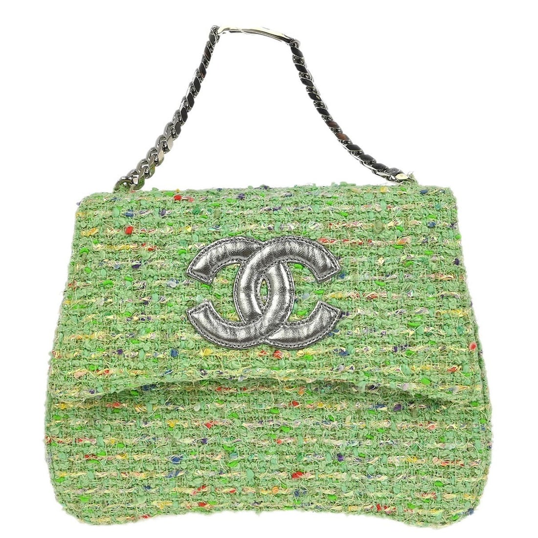 Chanel Medium Green Tweed Top Handle Bag with Chain Accent (1 of 10)
